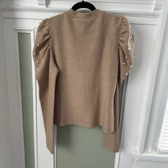 Pomander Place Tuckernuck Puff Pearl Sleeve Sweater Small Tan - Picture 4 of 6